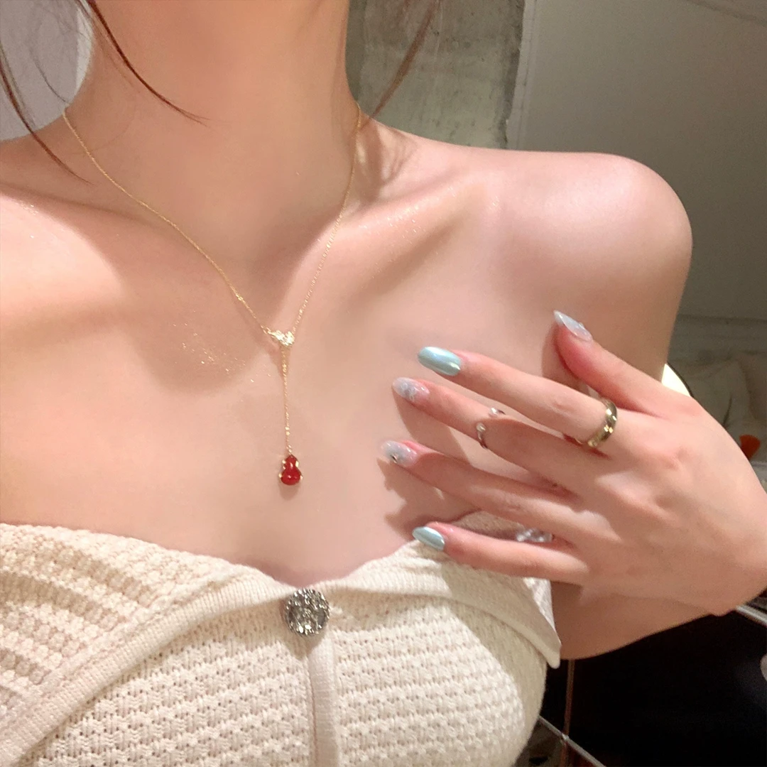 铜合金项链 重工款秋冬新年红复古葫芦项链女可抽拉贵气感毛衣链