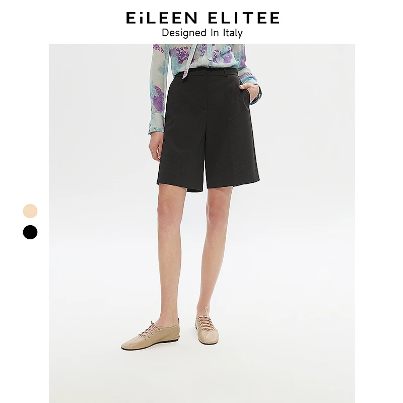 【粉丝专享】【25高智衣橱】朗姿欧洲EiLEEN ELITEE夏新款黑色短裤宽
