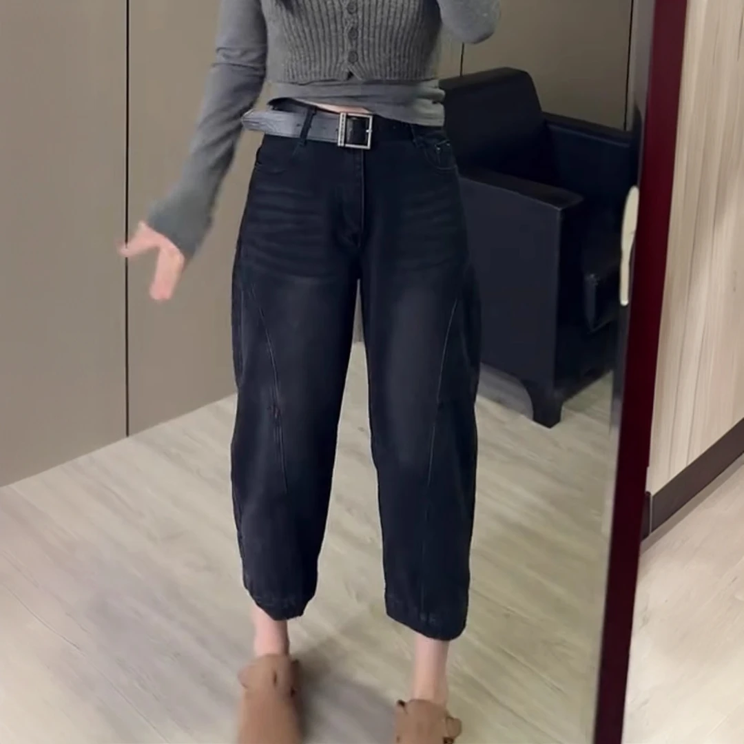 梨形显瘦大码九分哈伦老爹牛仔裤子女2025年春季新款洋气萝卜裤