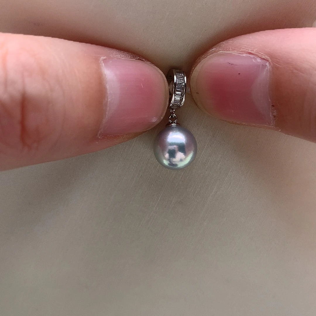 吊坠(不含链)海水珍珠银S925镶嵌8.5-9mm真多麻万能扣