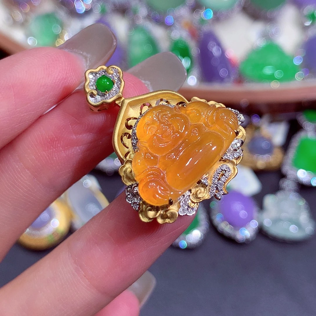 翡翠18K金镶嵌吊坠(不含链)