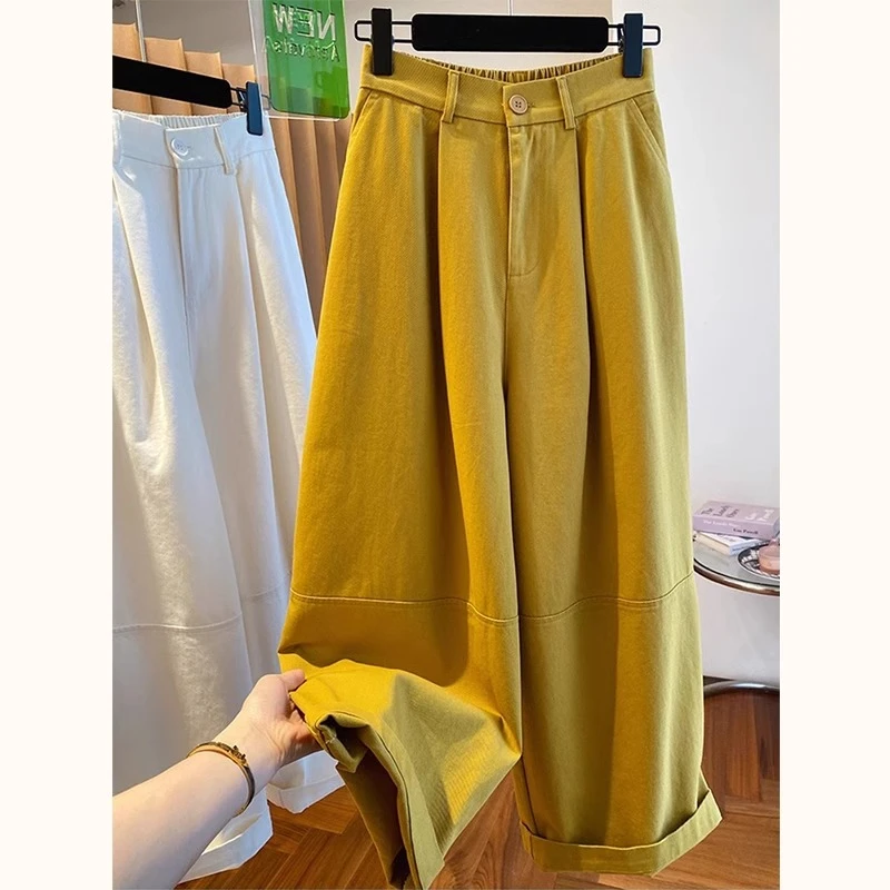 【100%棉】直筒休闲裤女春秋季2025新款大码宽松显瘦九分阔腿气球裤