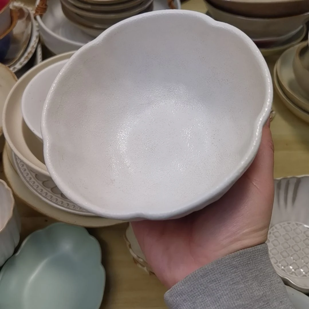 瓷片微瑕石头纹米饭碗两个一组