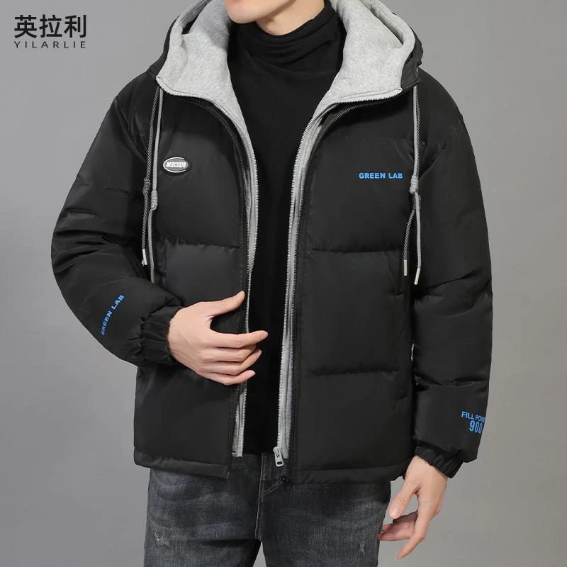 【石头清货价】时尚假两件套连帽羽服加厚保暖男士防寒外套8850