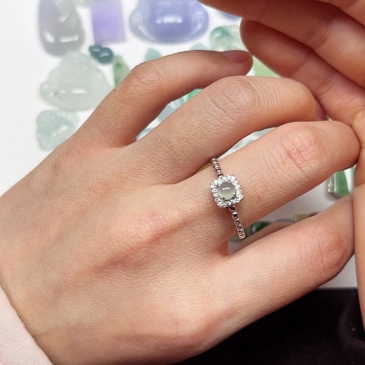 翡翠戒指银S925镶嵌小蛋面戒指