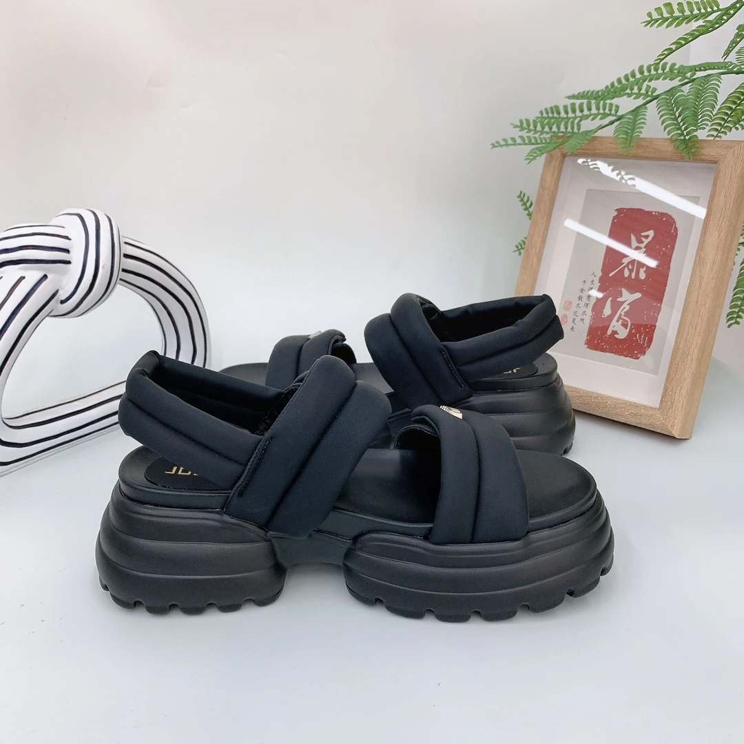 简约通勤夏日一字带厚底凉鞋露趾极简高级感粗跟鞋651-1