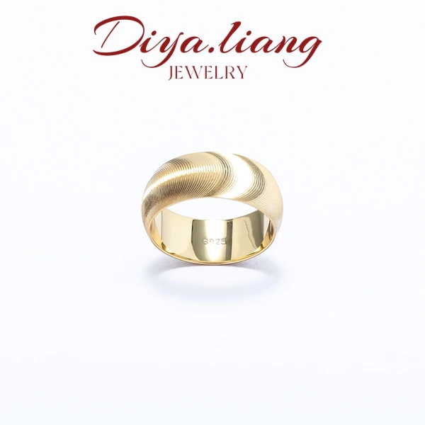 925银戒指 梁雅帝新品【镭射波纹】K金色素圈百搭时尚纯银戒指