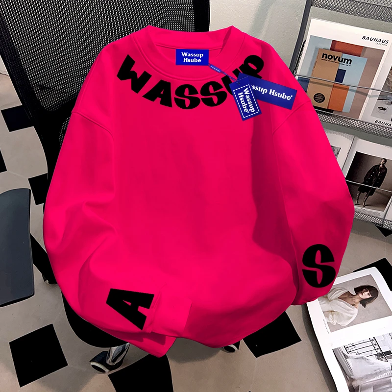 WASSUP HSUBE美式国潮牌重磅长袖T恤男女同款高街痞帅青少年上衣