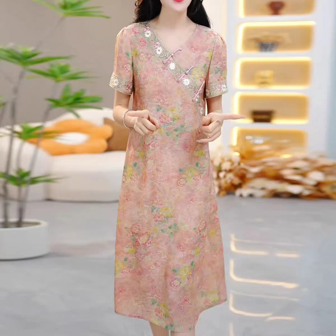 2025年夏季轻薄新款时尚优雅国风新中式洋气减龄女连衣裙显瘦气质