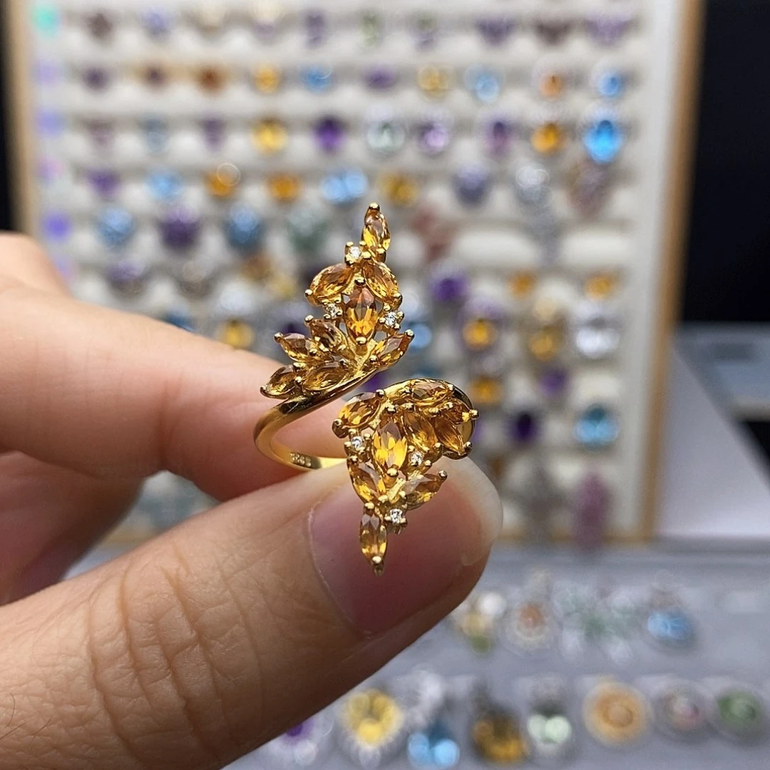 银S925镶嵌戒指黄晶是**吖不含证书