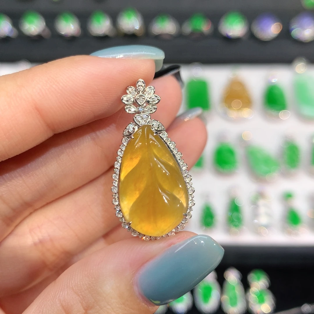 翡翠18K金镶嵌吊坠(不含链)