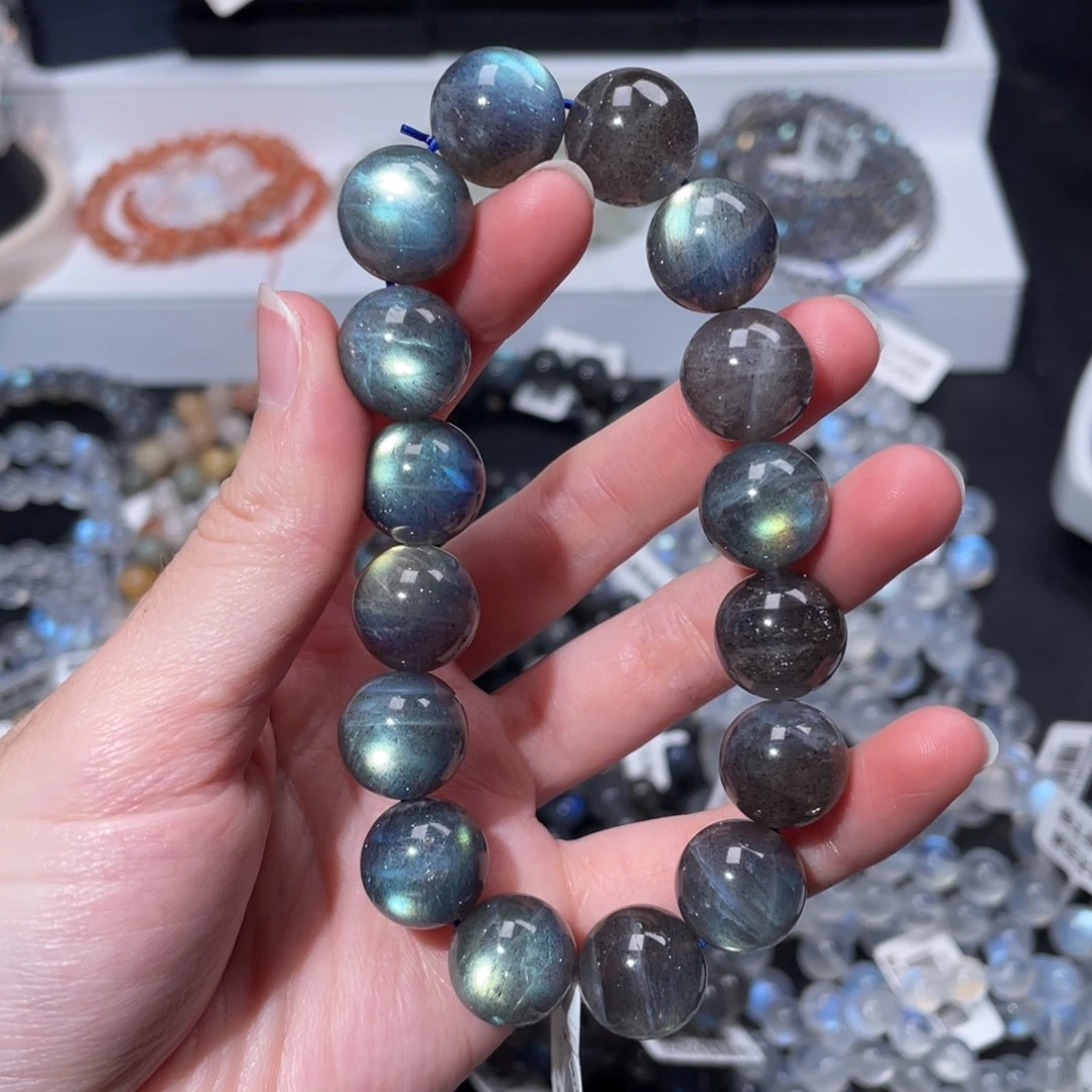 长石手链未镶嵌马岛黑体蓝绿光13.5m+