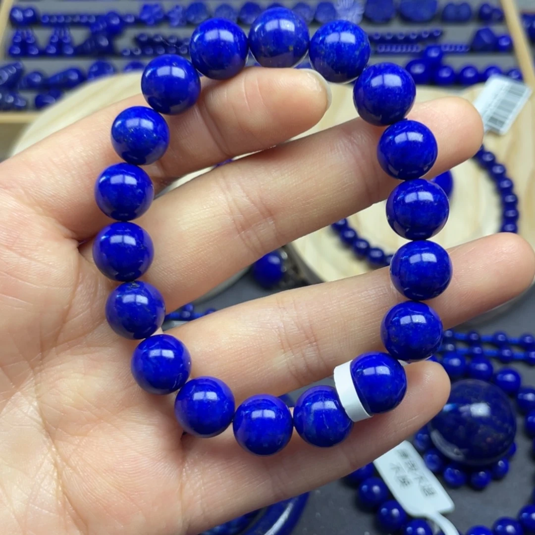 老***张青金石未镶嵌圆珠手串10+