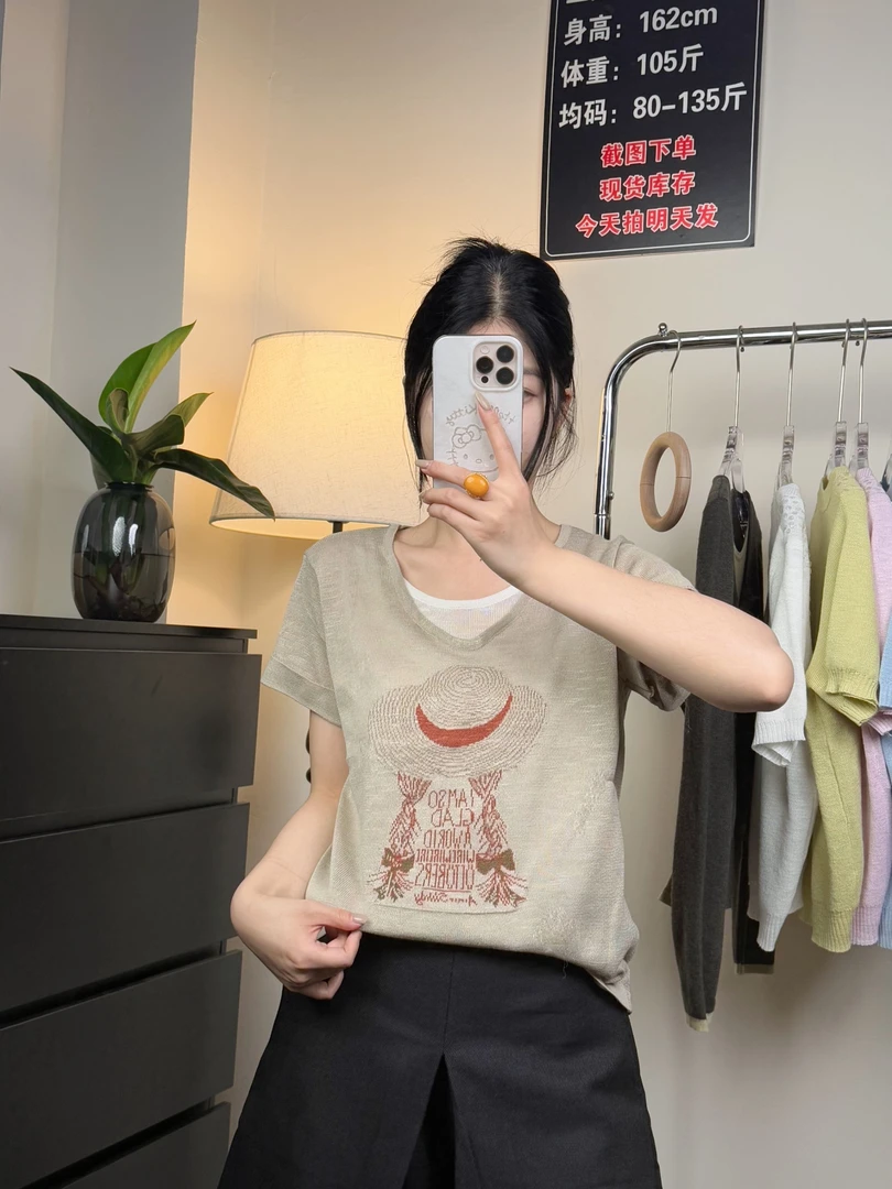 【珺珺甄选】草帽小女孩针织衫短袖假两件