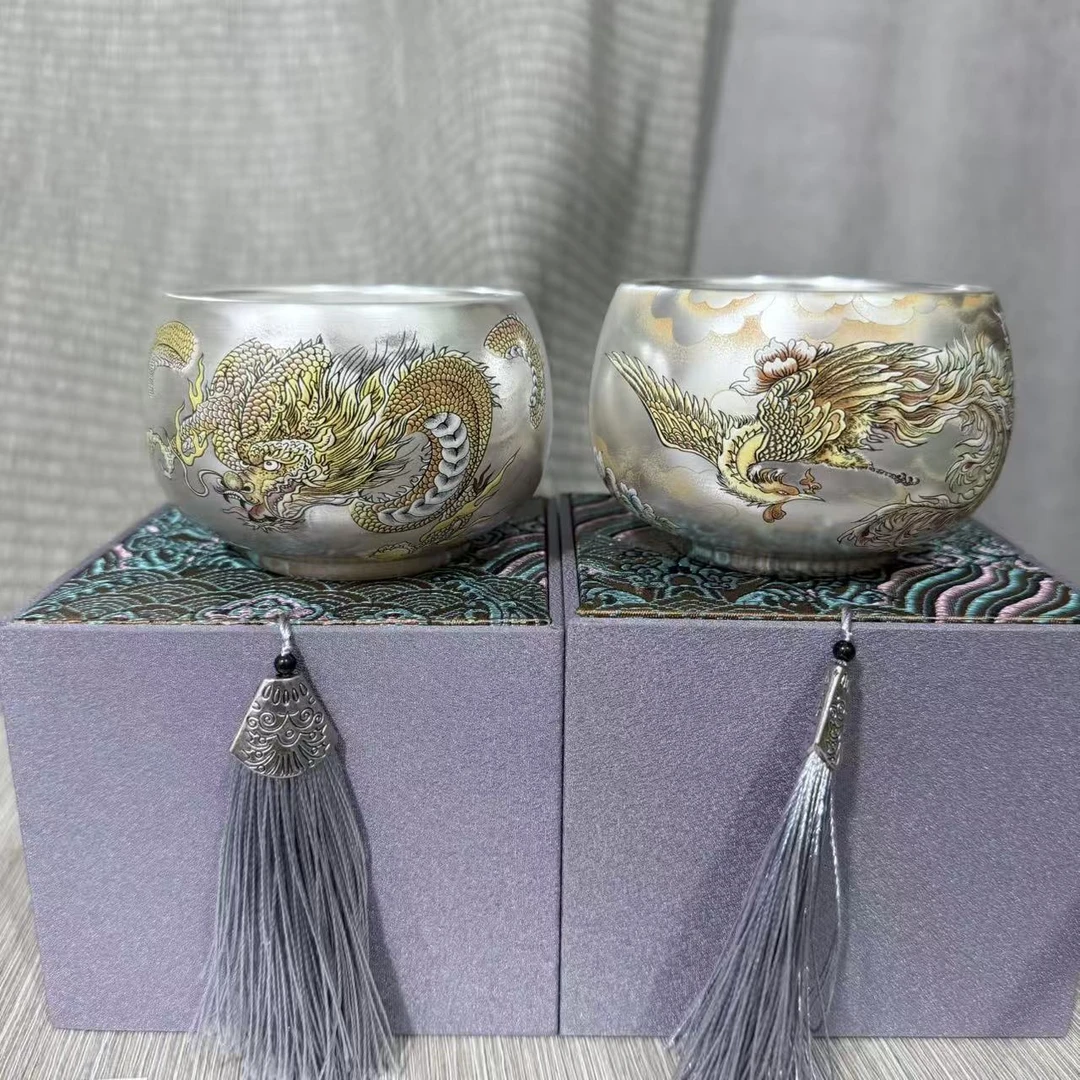 【闪购商品】茶道器具龙凤鎏银茶杯mc159