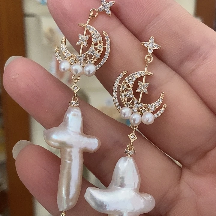 合金淡水珍珠耳饰