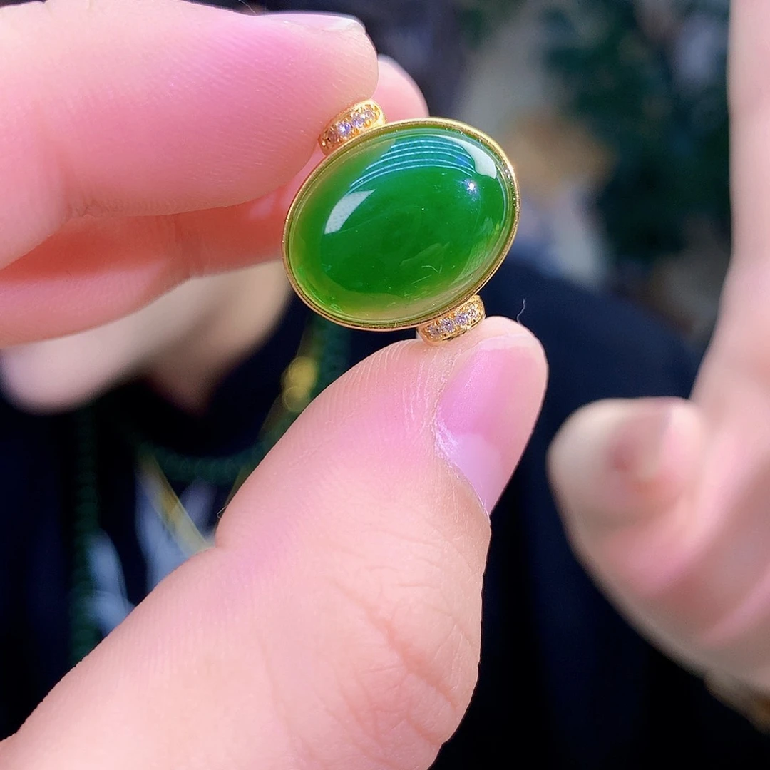 吊坠(不含链)银S925镶嵌和田玉（碧玉）戒指