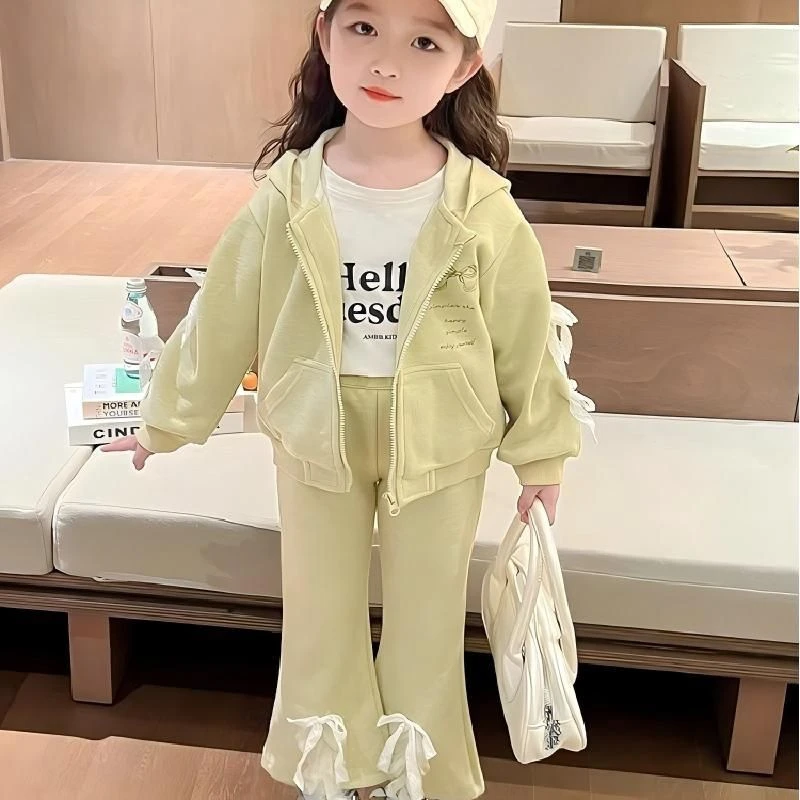 女童秋季喇叭裤套装洋气时髦春秋2025新款蝴蝶结潮款上衣两件套