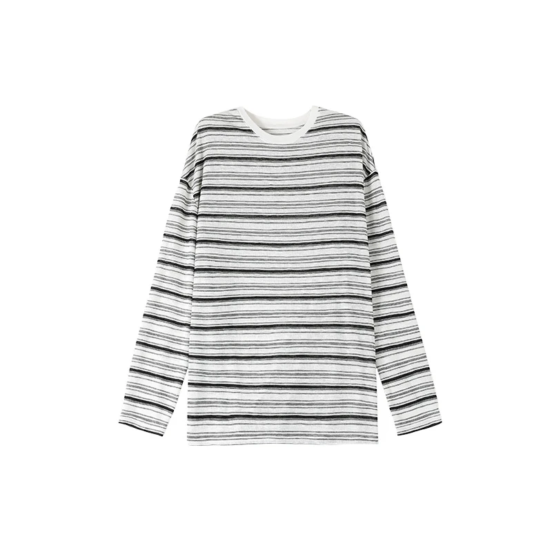 李大琪【黑白条】简约舒适慵懒款条纹黑白T恤长袖打底宽松套头衫