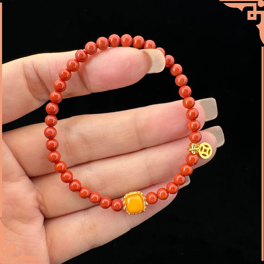 【铭奢精品】天然南红玛瑙配925蜜蜡财运轻奢手串-多样性发货发其一