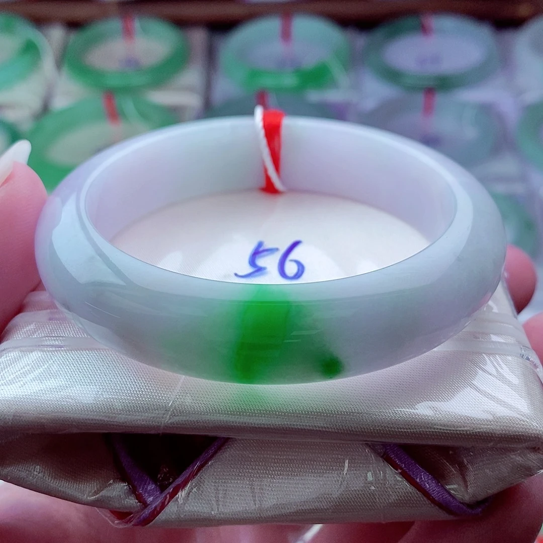 翡翠未镶嵌手镯190正阳绿淡紫阳春白雪高贵气质