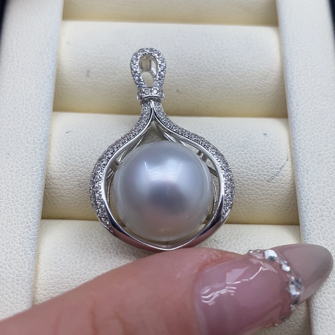 海水珍珠耳饰银S925镶嵌