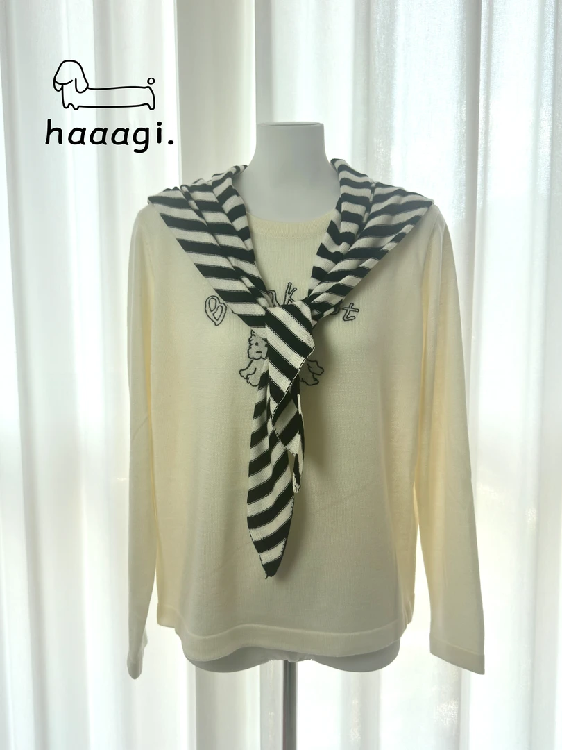 haaagi.韩系套头长袖中长款T恤百搭宽松型披肩两件套秋冬休闲毛衣