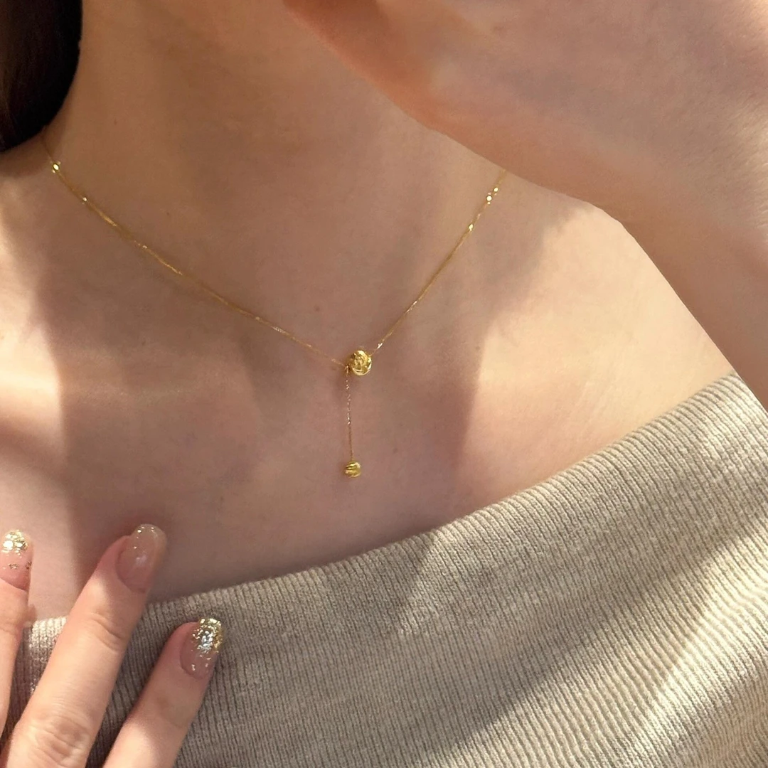 铜合金项链 金色球球吊坠项链时尚小众设计高级感轻奢气质锁骨链