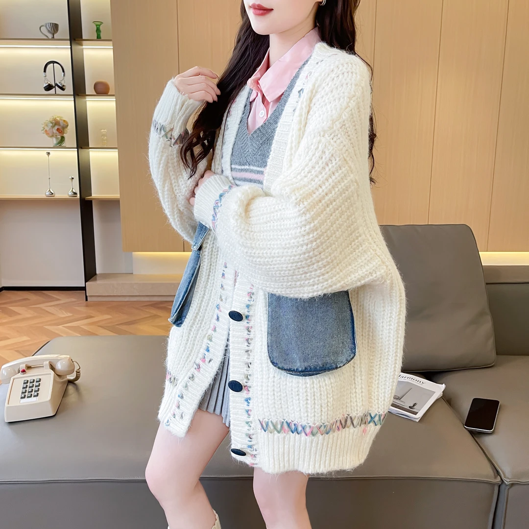 大码女装2025秋冬新款胖mm宽松慵懒风毛衣外套女加厚针织开衫上衣