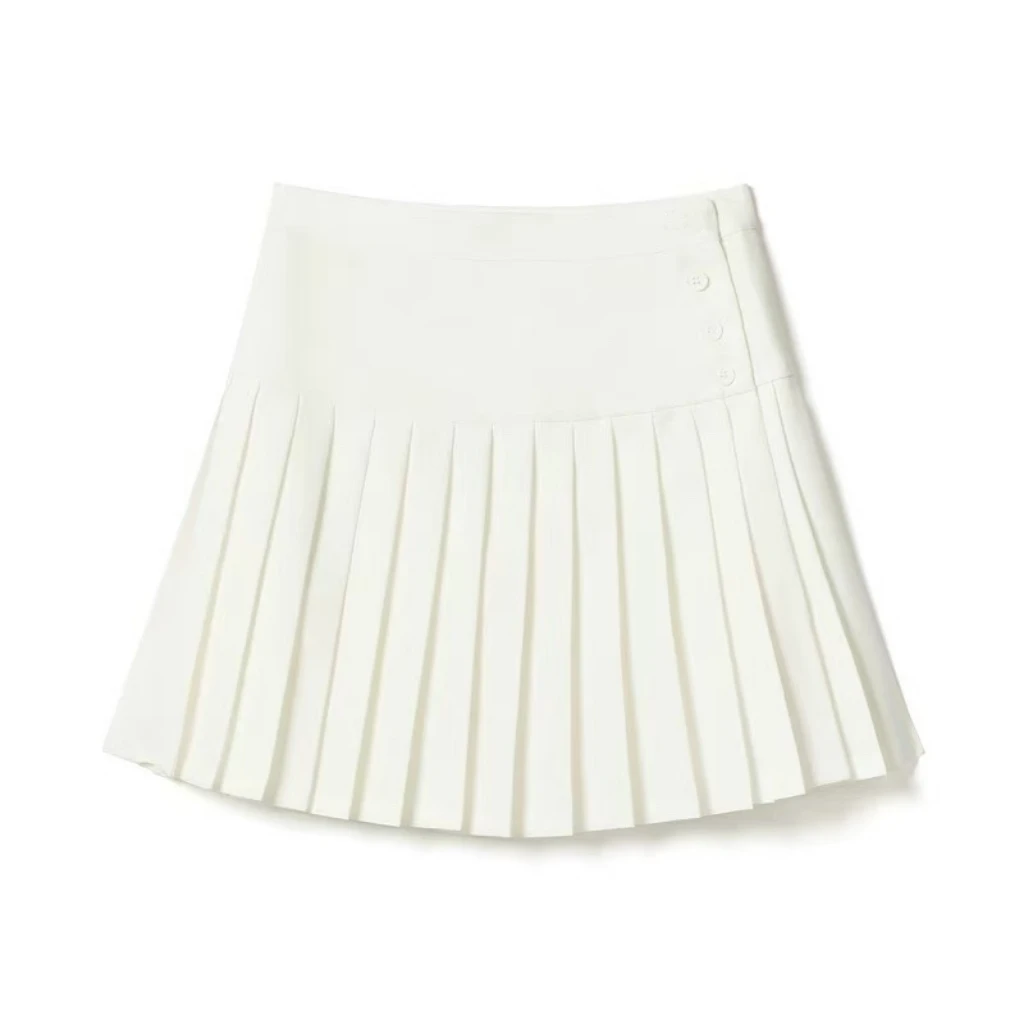 【小鱼裙】女团裙~纽扣高腰A字百褶裙~