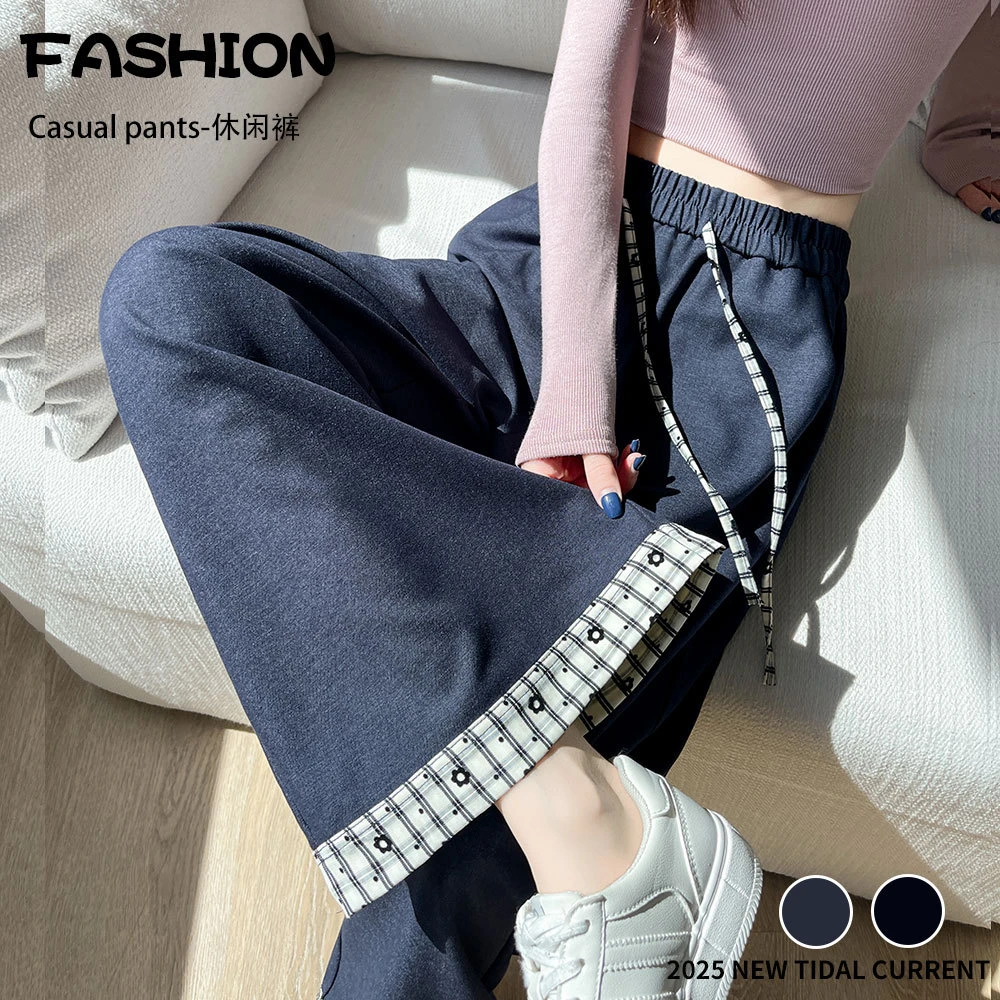 jjj93591百搭软牛仔阔腿裤女2025秋季新款口袋高腰显瘦直筒休闲裤