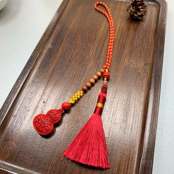 含辰砂工艺品精品红砂四股线精心设计桃花结款葫芦车挂