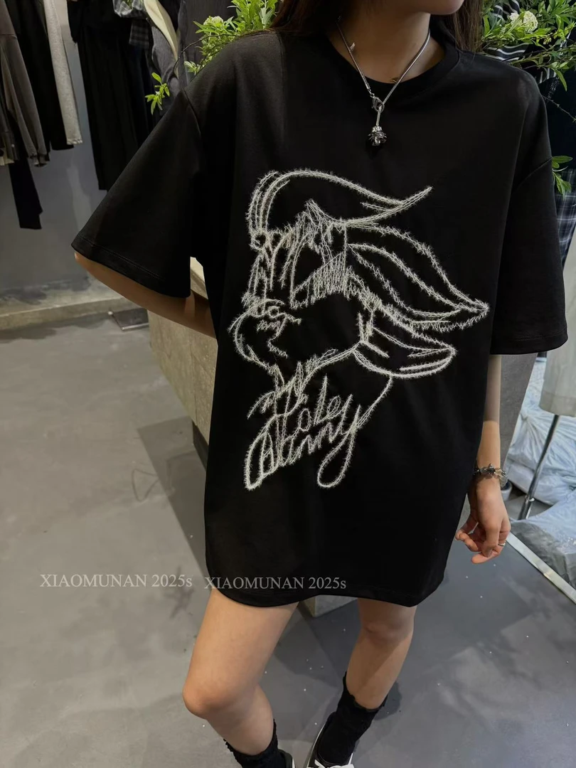 小木南#8859夏季福利重工刺绣兔子短袖上衣，衣长：75cm