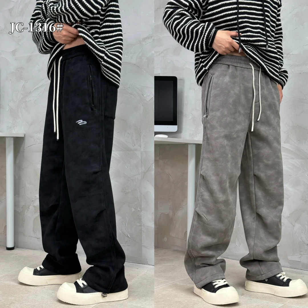 【重磅洗水拉链加厚加绒】男士休闲简约时尚做旧百搭直筒休闲裤1316