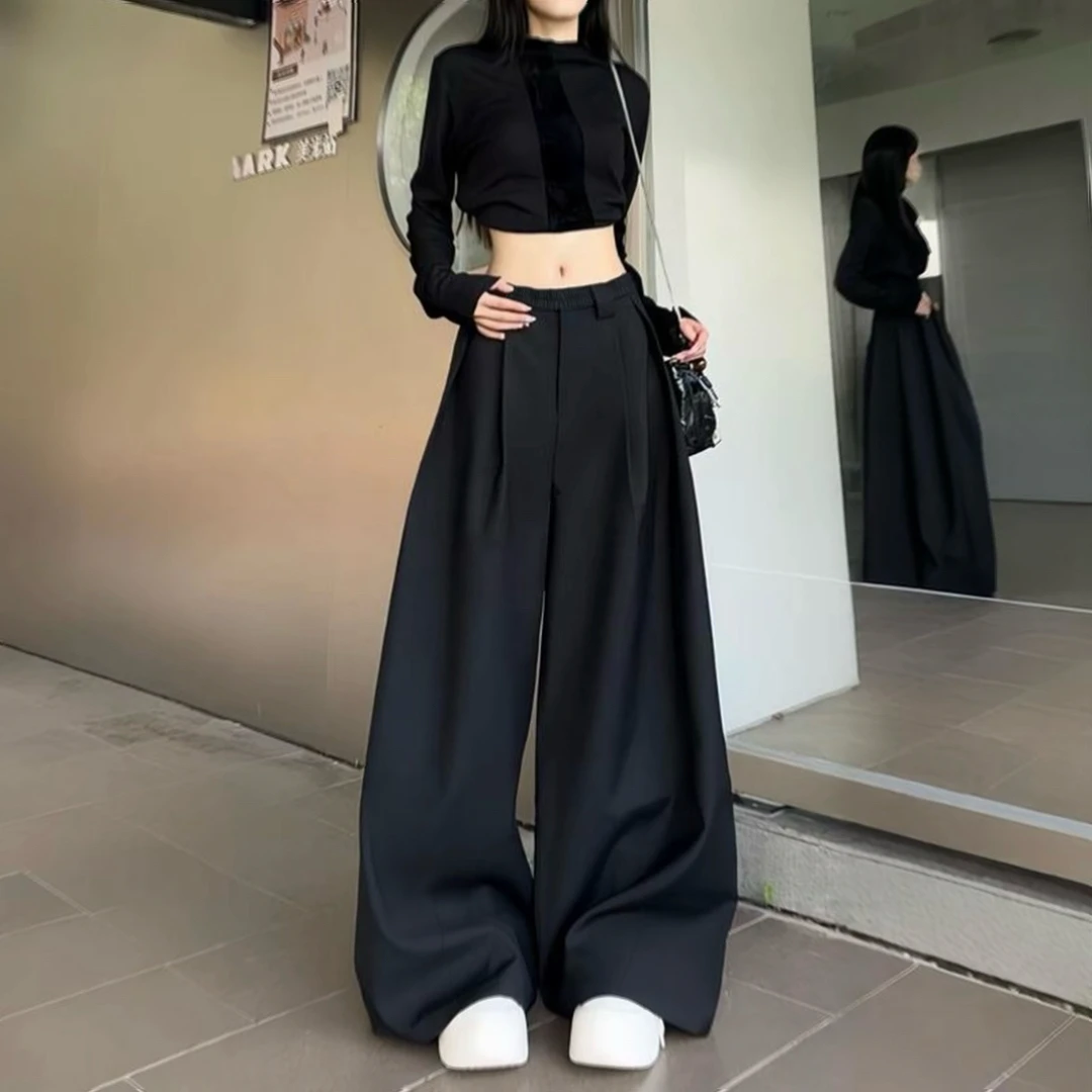 休闲风高腰慵懒风褶皱口袋休闲裤女装女士潮流百搭时尚显瘦
