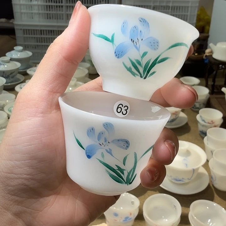 璞玉手绘釉上彩对杯67+63