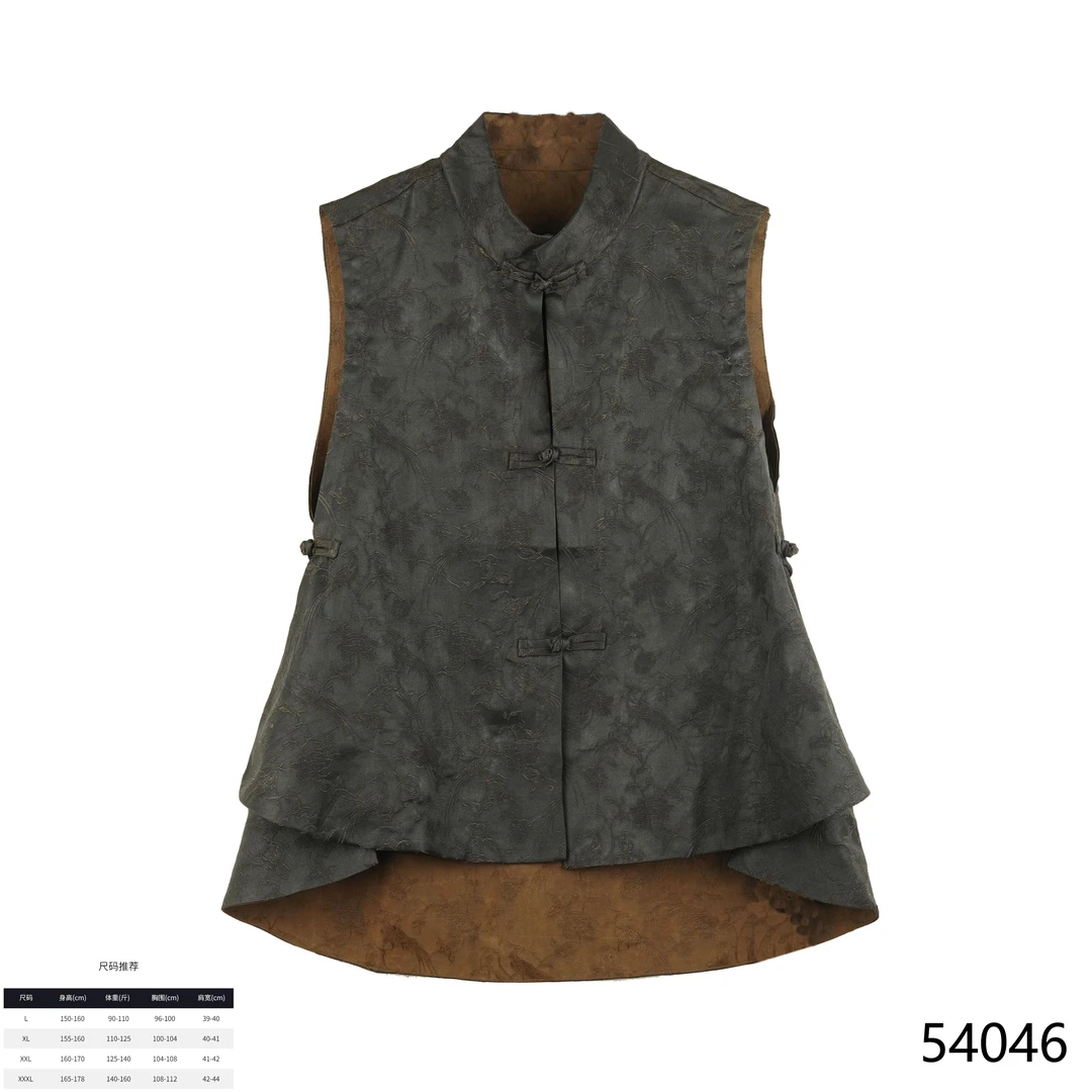 LL 2025新款喜鹊报喜时尚国风黑色小立领马甲54046