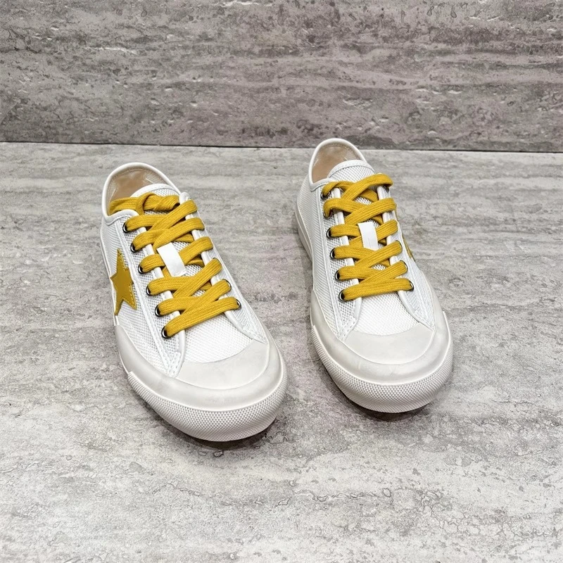 2025夏季新款欧货小白鞋女圆头厚底五角星网面透气德训鞋休闲板鞋