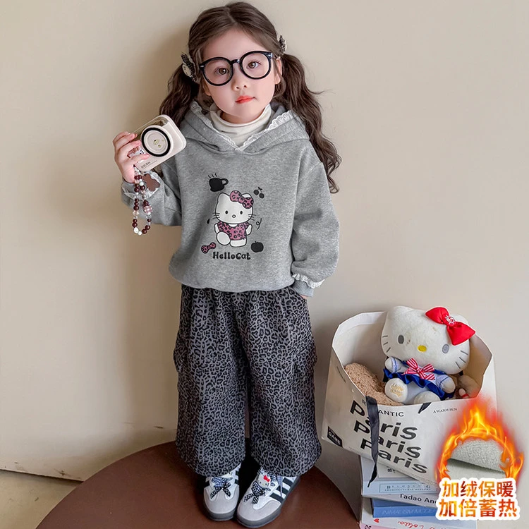 女童加绒卫衣套装连帽新款休闲百搭儿童女宝冬季保暖运动潮款时髦