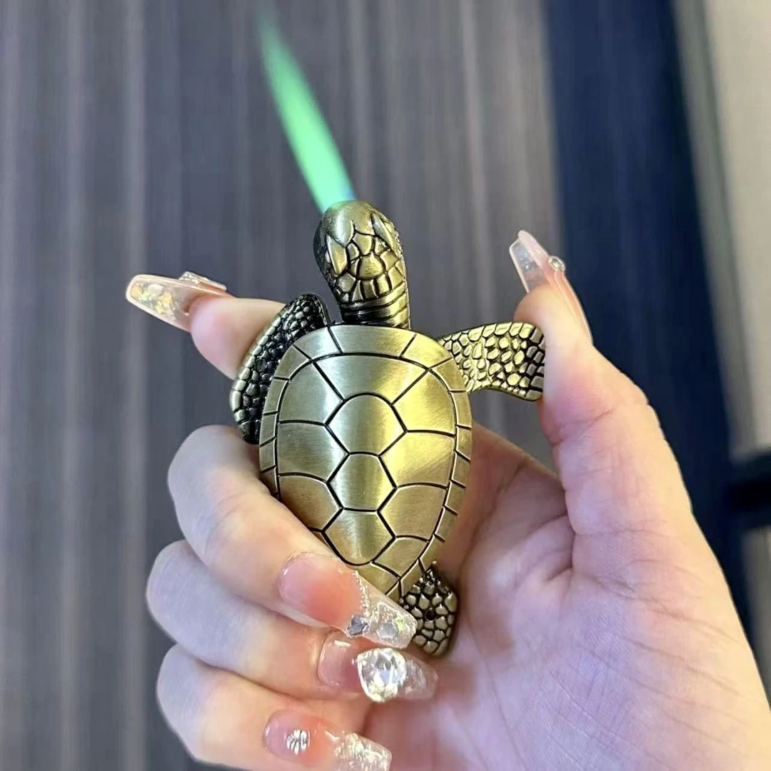 网红转盘创意充气小乌龟绿火打火机解压旋转个性金龟摆件男友礼物