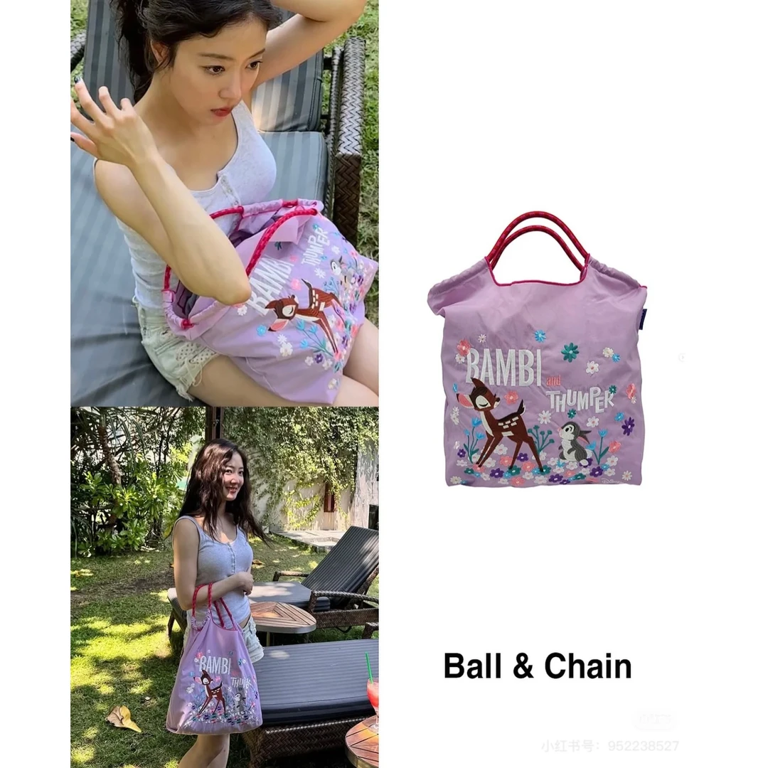 张元英同款日系Ball Chain【小鹿】刺绣购物袋女小众大容量单肩包潮