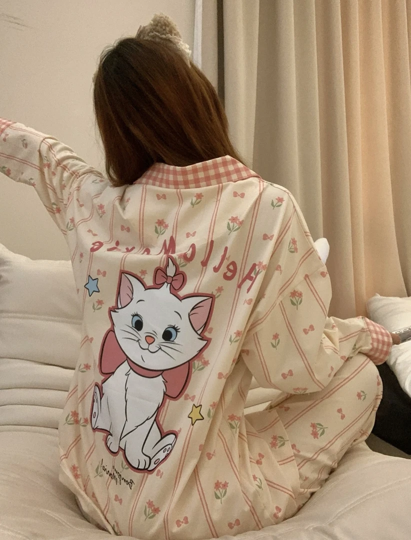 可爱卡通玛丽猫印花睡衣女春秋新款韩版ins风长袖长裤宽松家居服