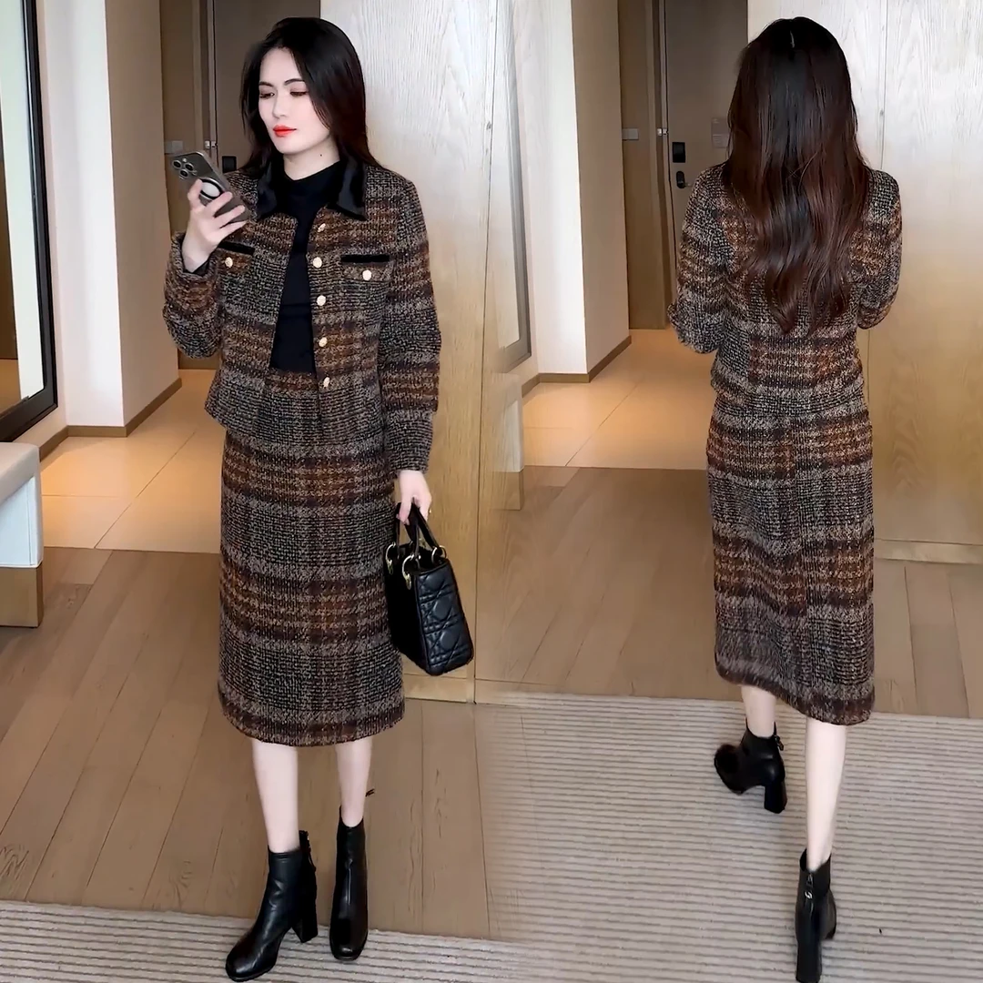 【有运费险】秋冬新款小香风时尚穿搭洋气显瘦不挑人加厚套装132