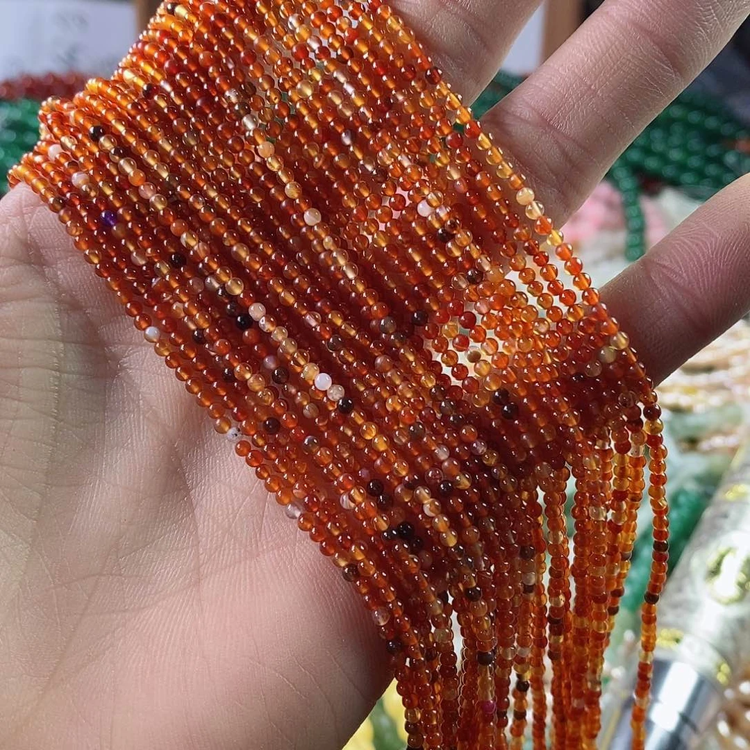 玛瑙/玉髓珠宝半成品合金一条天然2mm红玛瑙圆珠