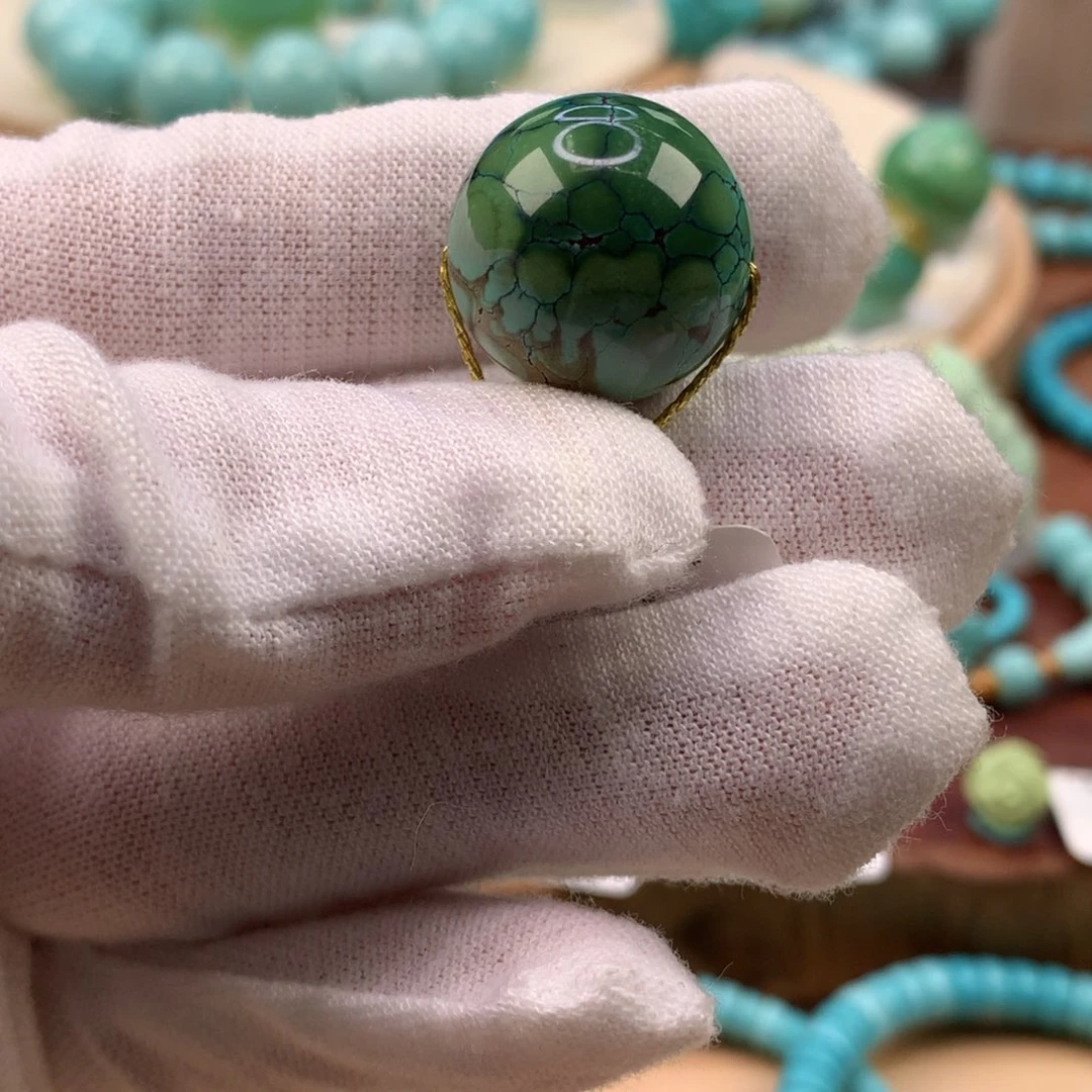 绿松石未镶嵌珠宝奇石高瓷粉三彩圆珠18mm