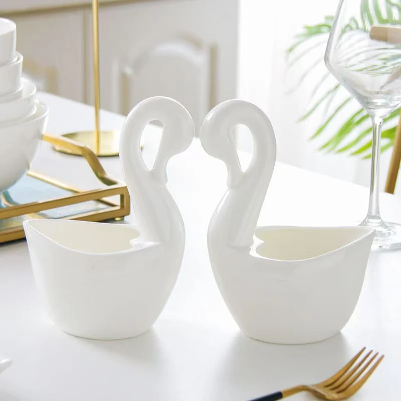 天鹅骨瓷勺子筒收纳筒耐高温陶瓷餐具