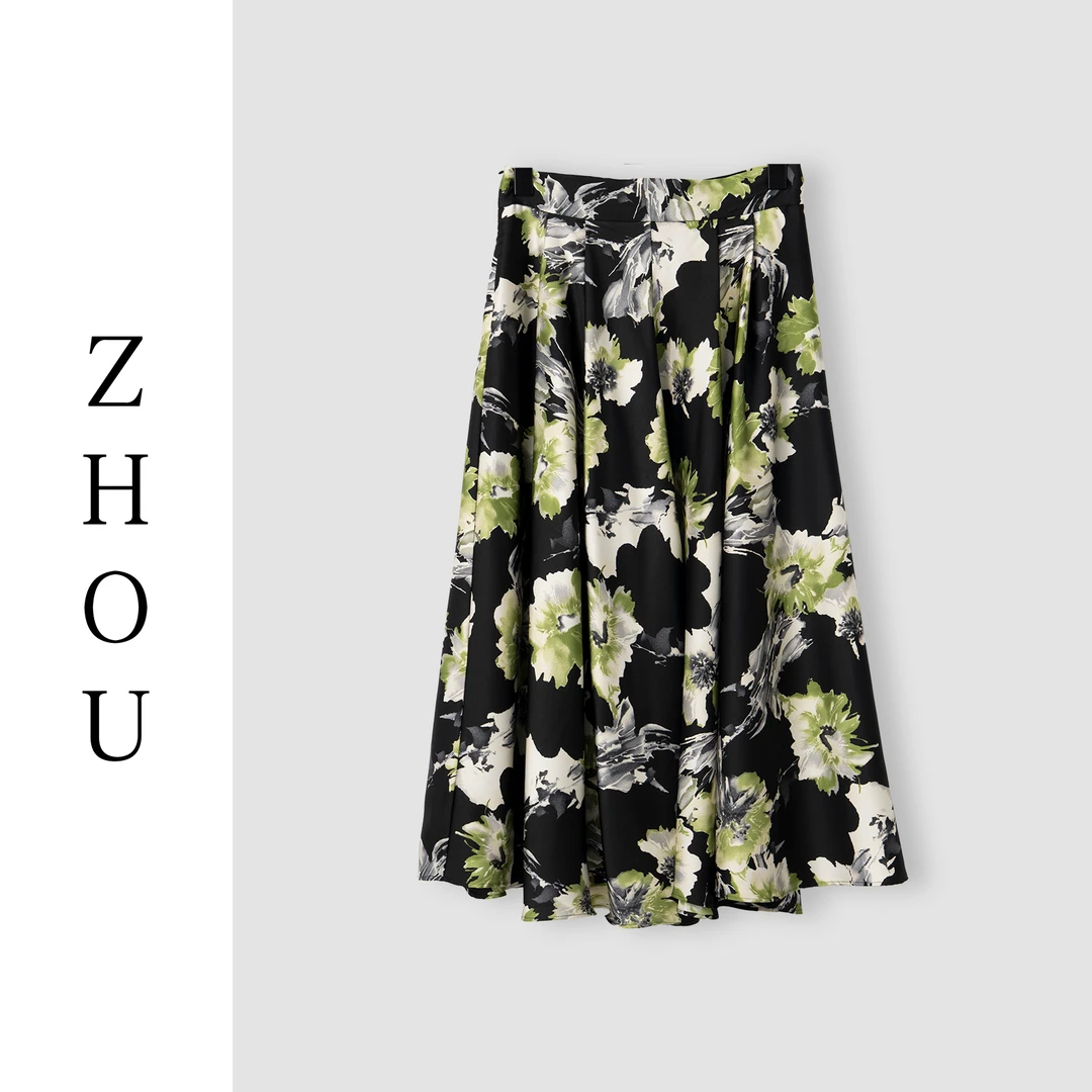 （周哥甄选）黑绿花半身裙-22577