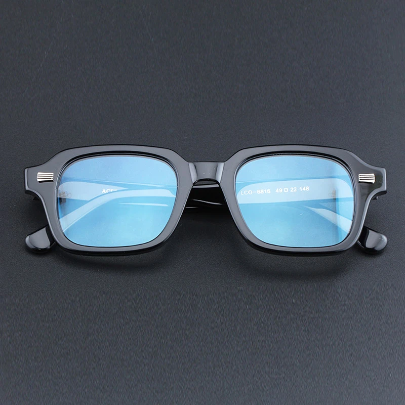 条纹方框眼镜男复古板材眼镜架潮人女黑框配近视镜男款6816