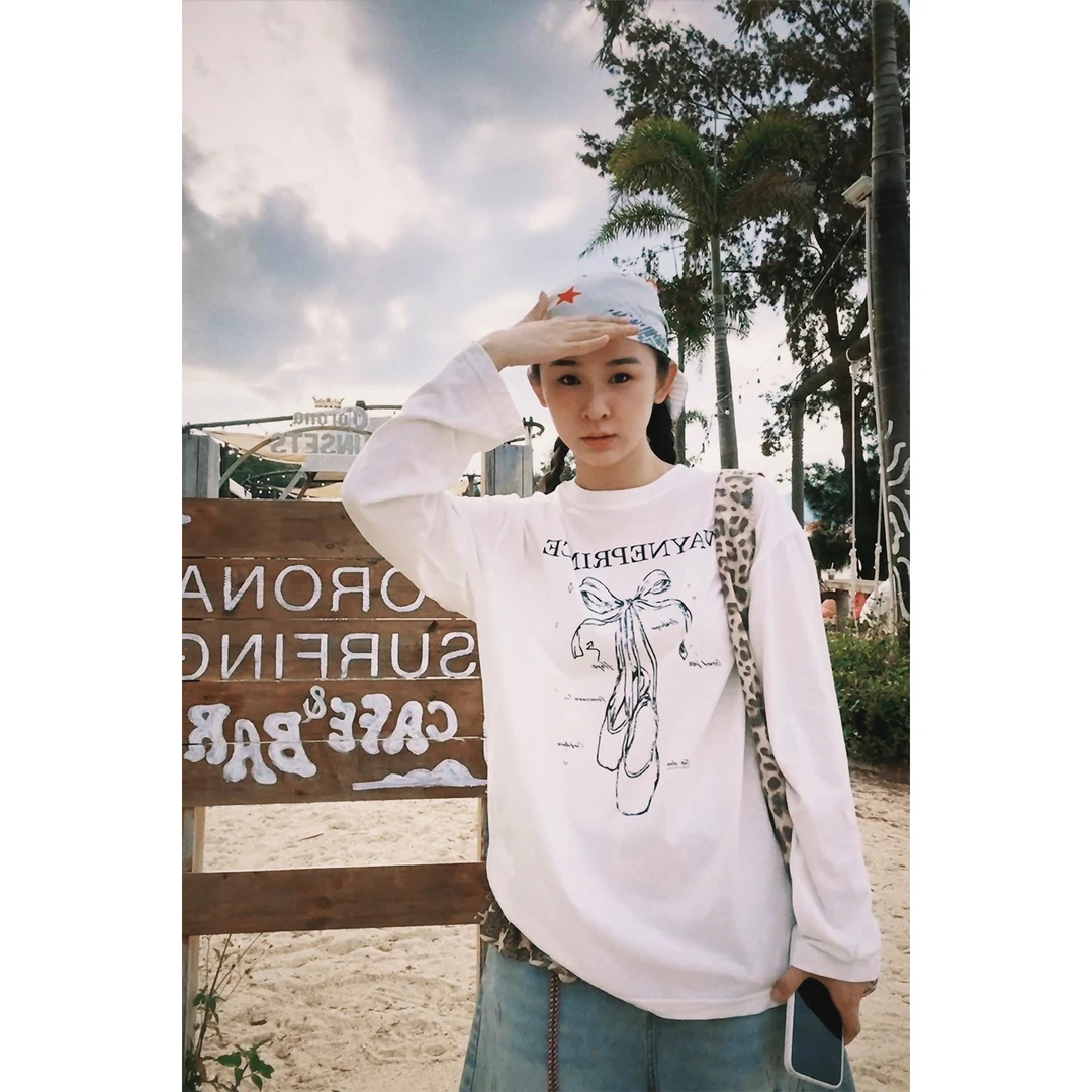 19studio WAYNEPRINCE 薄款蝴蝶结印花长袖T恤夏日慵懒风防晒罩衫