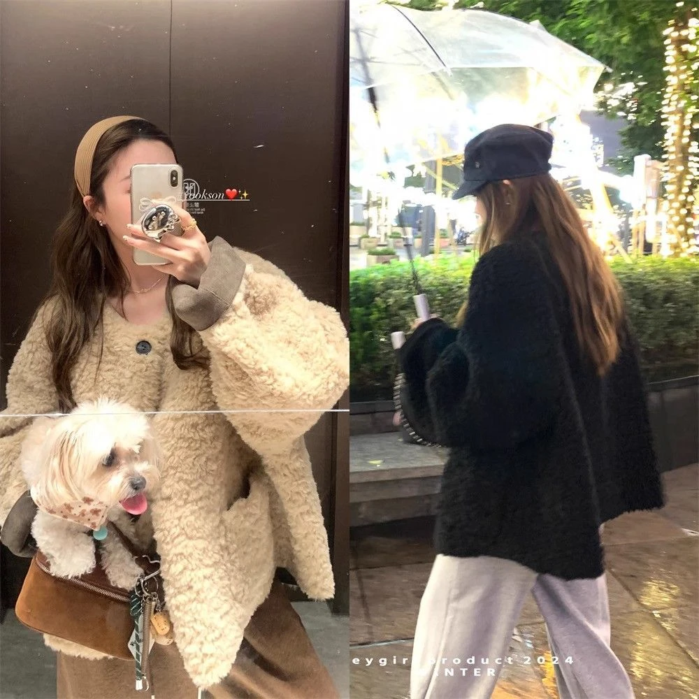 慵懒风羊羔毛毛外套女秋冬季短款宽松加厚皮毛一体休闲减龄上衣